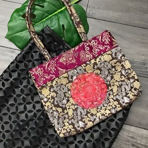 Asian Satin Jacquard Bag Tote Purse